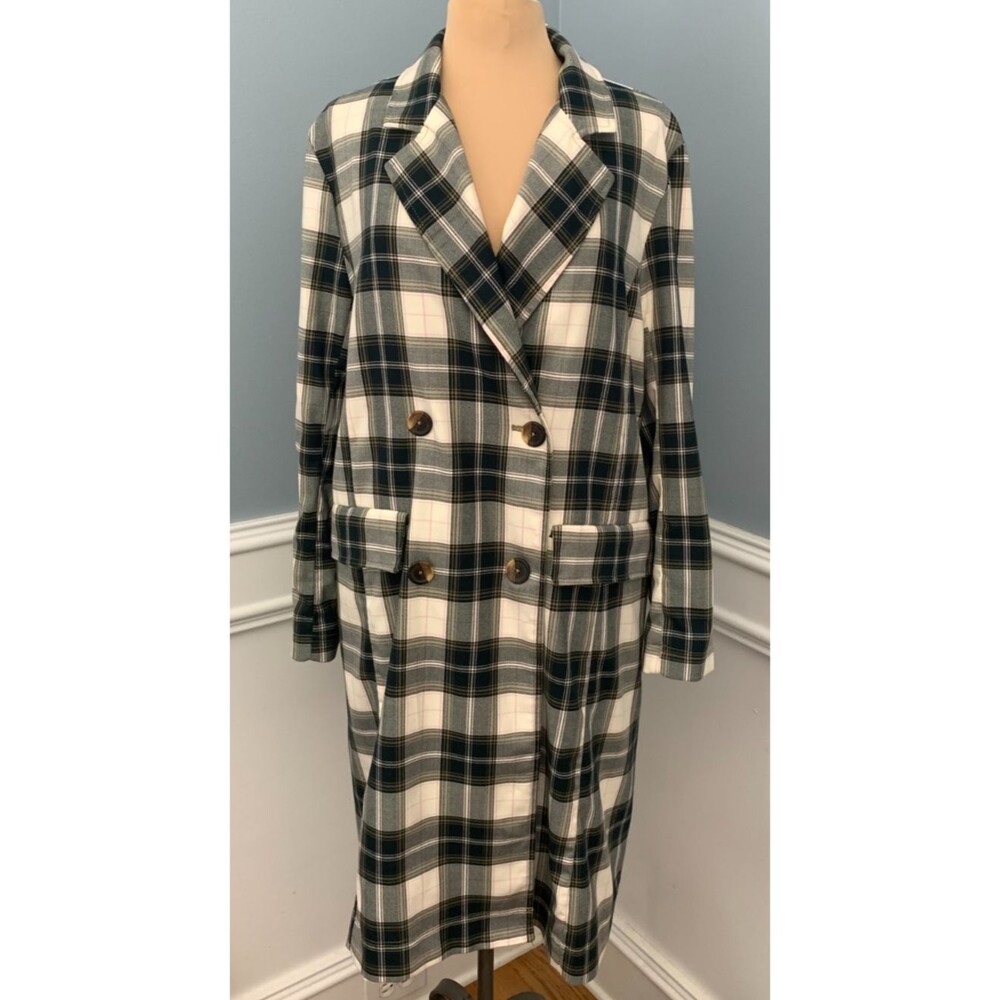 Free People Blazer Womens L Freddie Longline Duster Plaid Unstructured Jacket
